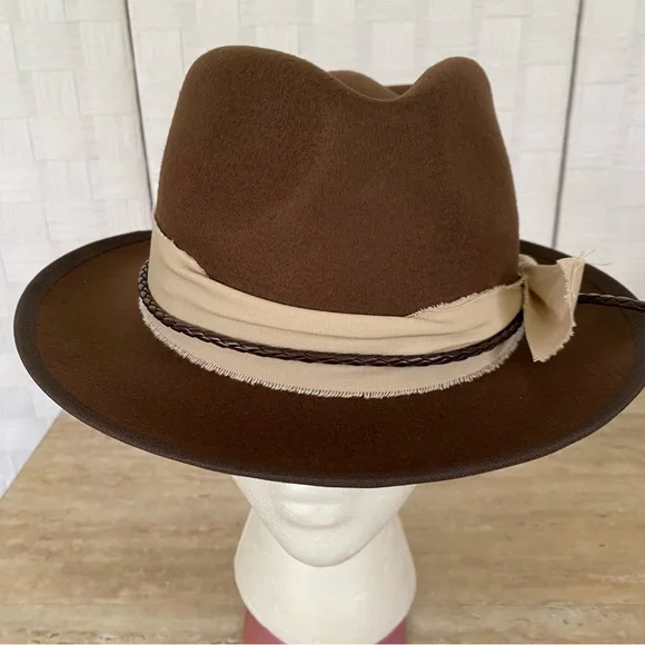 Men Women Hat Large Brown Fedora Felt Trilby Jazz Gatsby Panama Cap - Picture 7 of 10